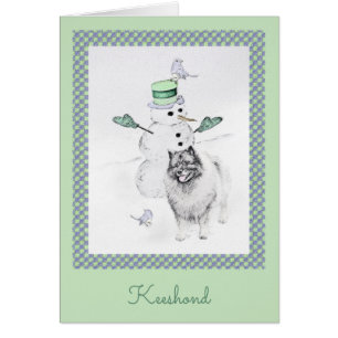 Keeshond Christmas Snowman Painting Dog Art