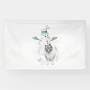 Keeshond Christmas Snowman Painting Dog Art Banner