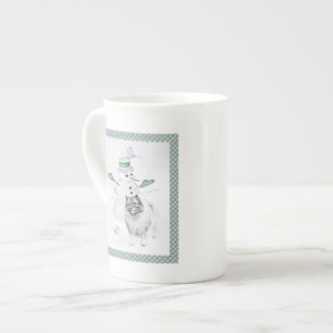 Keeshond Christmas Snowman Painting Dog Art Bone China Mug