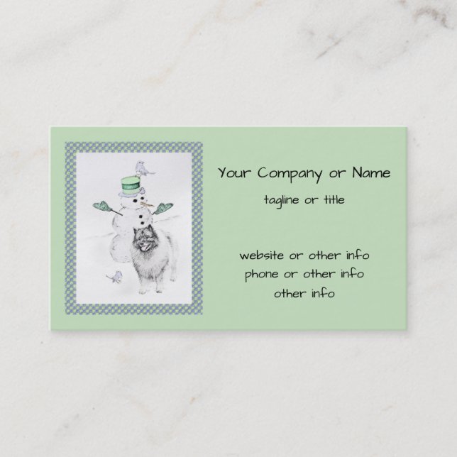 Keeshond Christmas Snowman Painting Dog Art Business Card (Front)