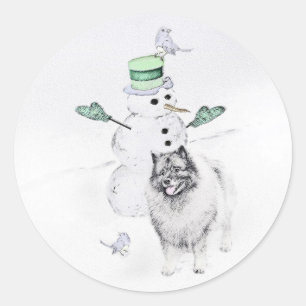 Keeshond Christmas Snowman Painting Dog Art Classic Round Sticker