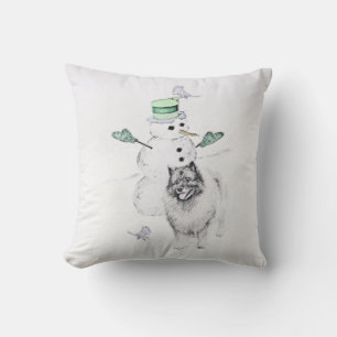 Keeshond Christmas Snowman Painting Dog Art Cushion