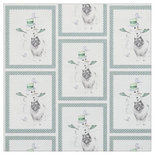 Keeshond Christmas Snowman Painting Dog Art Fabric
