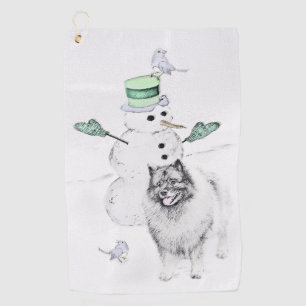 Keeshond Christmas Snowman Painting Dog Art Golf Towel