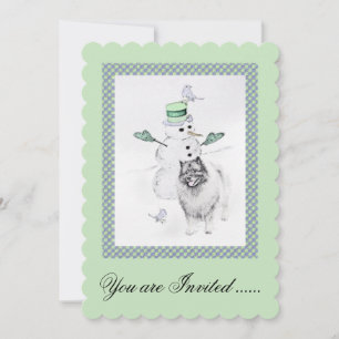 Keeshond Christmas Snowman Painting Dog Art Invitation