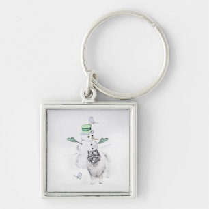 Keeshond Christmas Snowman Painting Dog Art Key Ring