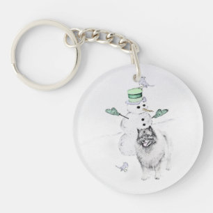 Keeshond Christmas Snowman Painting Dog Art Key Ring
