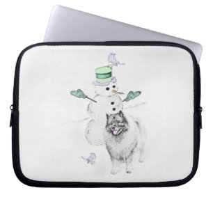 Keeshond Christmas Snowman Painting Dog Art Laptop Sleeve