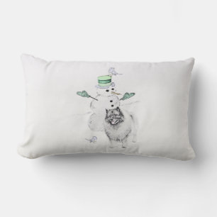 Keeshond Christmas Snowman Painting Dog Art Lumbar Cushion