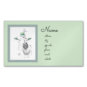 Keeshond Christmas Snowman Painting Dog Art Magnetic Business Card