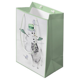 Keeshond Christmas Snowman Painting Dog Art Medium Gift Bag
