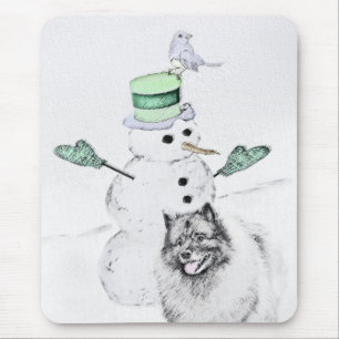 Keeshond Christmas Snowman Painting Dog Art Mouse Pad