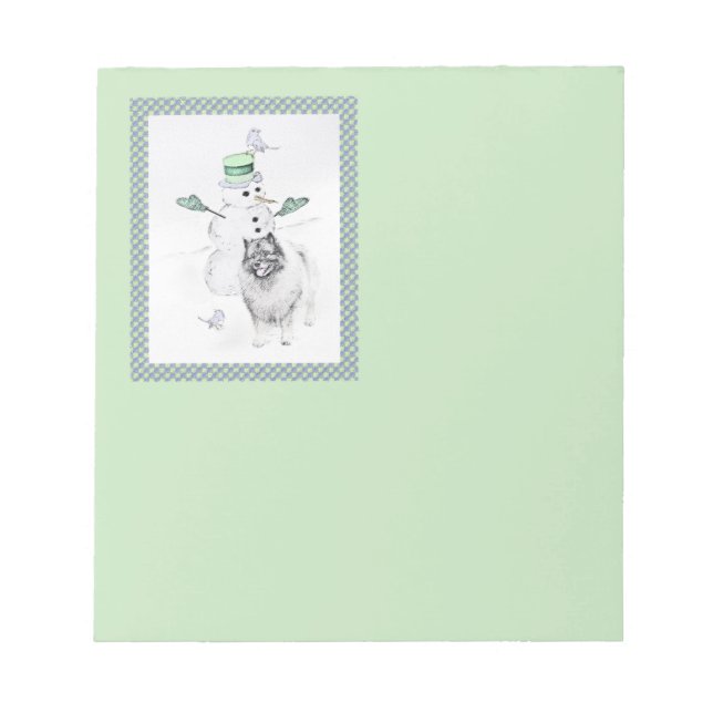 Keeshond Christmas Snowman Painting Dog Art Notepad (Front)
