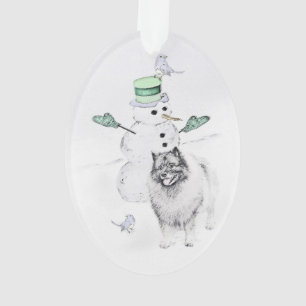 Keeshond Christmas Snowman Painting Dog Art Ornament