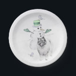 Keeshond Christmas Snowman Painting Dog Art Paper Plate<br><div class="desc">Keeshond Christmas Snowman dog portrait, original painting. We specialise in cute and funny original art. Buy this for yourself or as a great gift for your Keeshond loving friends. Be creative - click on CUSTOMIZE to add/remove/change text, resize the picture, change colours or anything else the customisation tool will allow!...</div>