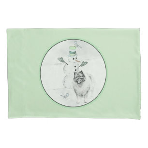 Keeshond Christmas Snowman Painting Dog Art Pillowcase