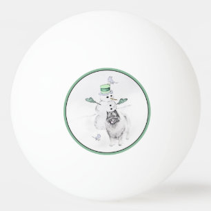 Keeshond Christmas Snowman Painting Dog Art Ping Pong Ball