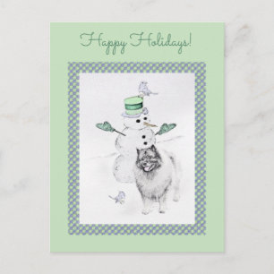Keeshond Christmas Snowman Painting Dog Art Postcard