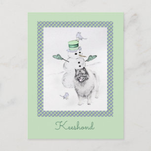 Keeshond Christmas Snowman Painting Dog Art Postcard