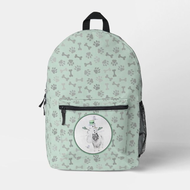 Keeshond Christmas Snowman Painting Dog Art Printed Backpack (Front)