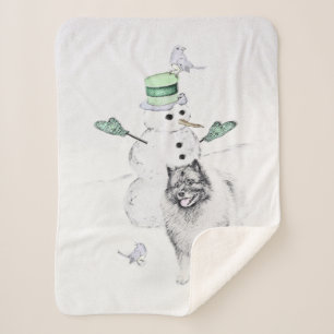 Keeshond Christmas Snowman Painting Dog Art Sherpa Blanket