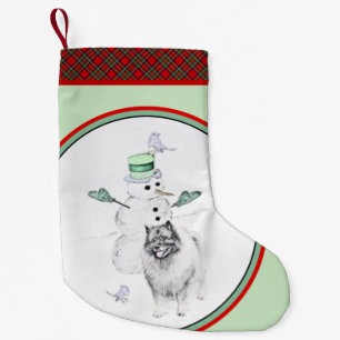 Keeshond Christmas Snowman Painting Dog Art Small Christmas Stocking