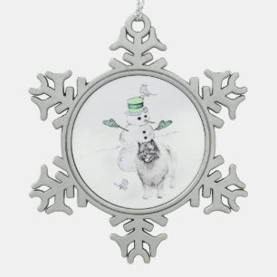 Keeshond Christmas Snowman Painting Dog Art Snowflake Pewter Christmas Ornament