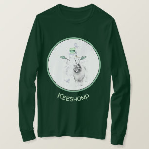 Keeshond Christmas Snowman Painting Dog Art T-Shirt