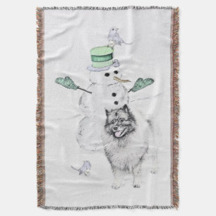 Keeshond Christmas Snowman Painting Dog Art Throw Blanket
