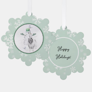 Keeshond Christmas Snowman Painting Dog Art Tree Decoration Card