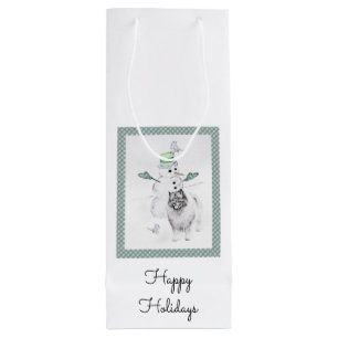 Keeshond Christmas Snowman Painting Dog Art Wine Gift Bag