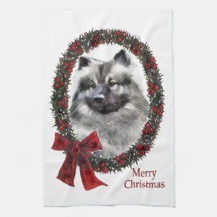 Keeshond Christmas Tea Towel