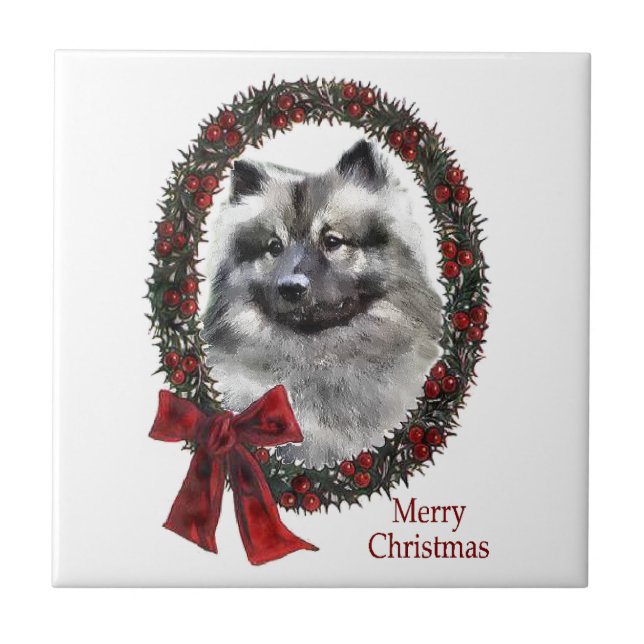 Keeshond Christmas Tile (Front)