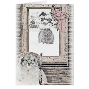 Keeshond Christmas Winter Window Painting Dog Art