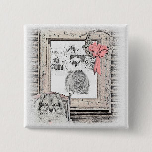 Keeshond Christmas Winter Window Painting Dog Art 15 Cm Square Badge