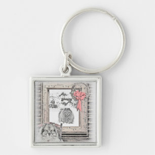 Keeshond Christmas Winter Window Painting Dog Art Key Ring