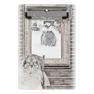 Keeshond Christmas Winter Window Painting Dog Art Mini Clipboard