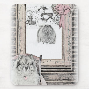 Keeshond Christmas Winter Window Painting Dog Art Mouse Pad