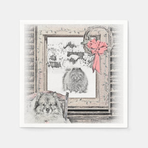 Keeshond Christmas Winter Window Painting Dog Art Napkin