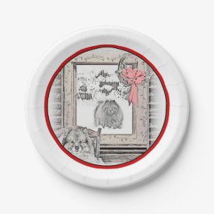 Keeshond Christmas Winter Window Painting Dog Art Paper Plate