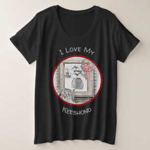 Keeshond Christmas Winter Window Painting Dog Art Plus Size T-Shirt