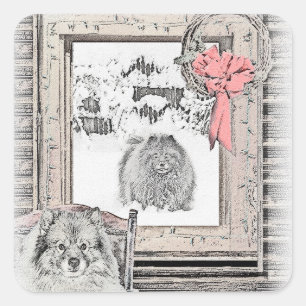 Keeshond Christmas Winter Window Painting Dog Art Square Sticker