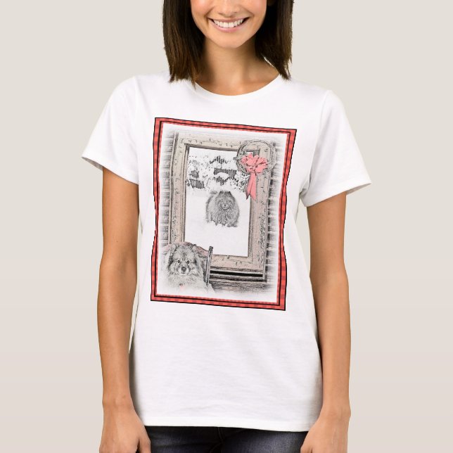 Keeshond Christmas Winter Window Painting Dog Art T-Shirt (Front)