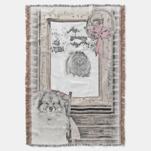 Keeshond Christmas Winter Window Painting Dog Art Throw Blanket