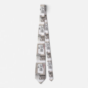 Keeshond Christmas Winter Window Painting Dog Art Tie