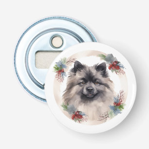 Keeshond Christmas Wreath Festive Pup Bottle Opener