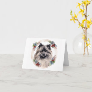 Keeshond Christmas Wreath Festive Pup Card