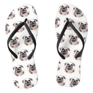 Keeshond Christmas Wreath Festive Pup Jandals