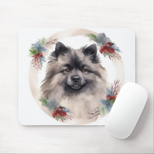 Keeshond Christmas Wreath Festive Pup Mouse Pad