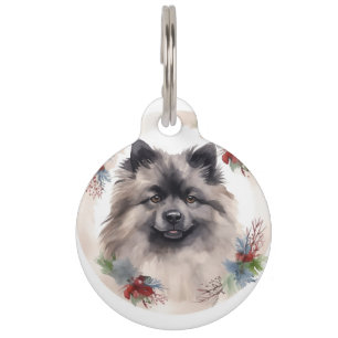 Keeshond Christmas Wreath Festive Pup Pet Tag